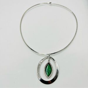 Vintage Sarah Coventry MCM Modernist Green Enameled Silver Tone Collar Necklace